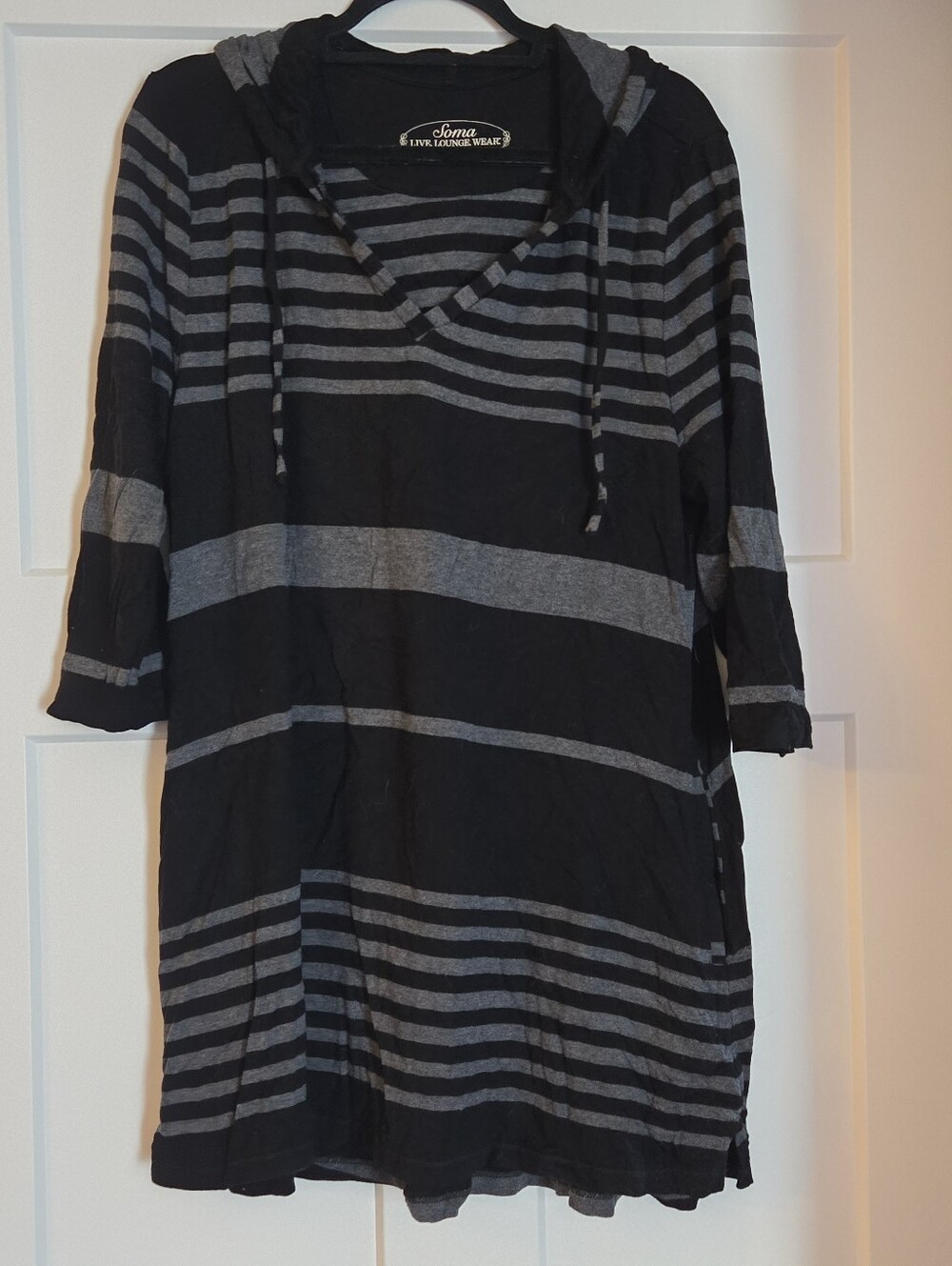 Soma Black and Gray Striped Hooded Tunic